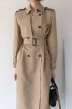 Lapel Double Breasted Nipped Waist Straight Over-the-Knee Mid-Length Trench Coat