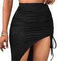 Women's Asymmetrical Solid Knit Fabric Color Drawstring Skirt
