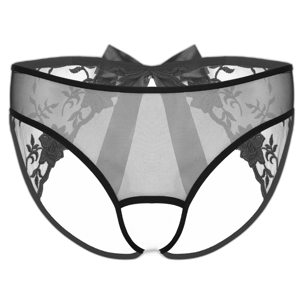 Open Crotch Embroidered Mens Lace Briefs