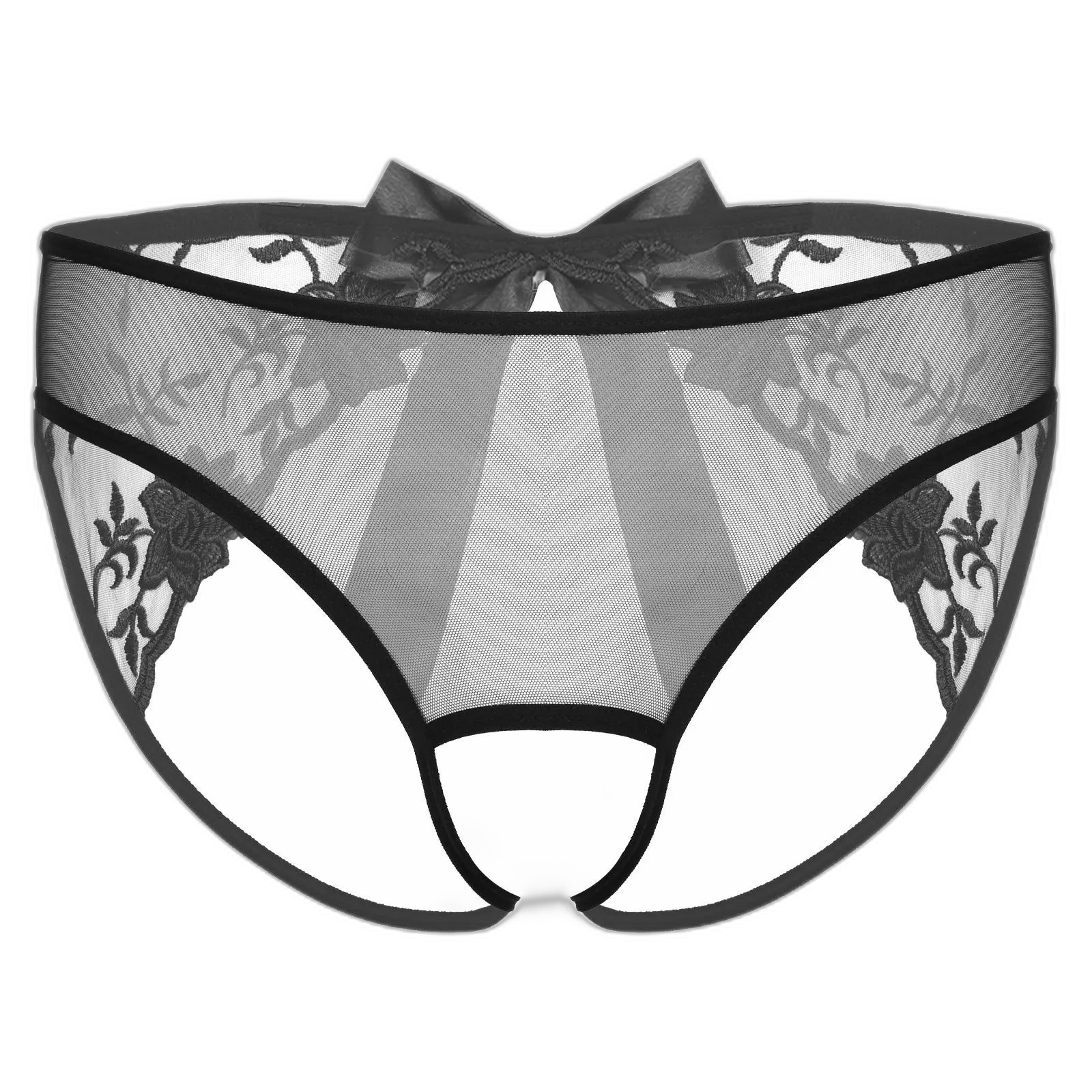 Open Crotch Embroidered Mens Lace Briefs