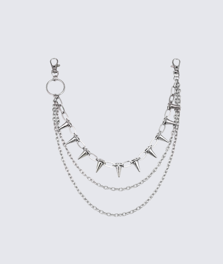 Silver Spiked Chain Belt Streetwear Accessory