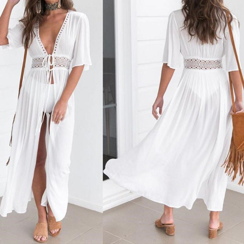 Lace Trim Tie Cardigan – Women’s Bikini Beach Cover Up