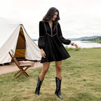 Women's Intellectual Casual Long-Sleeve V-Neck Dress