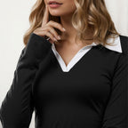 Contrastcolor Faux Twopiece Knit Dress With Long Sleeves And An Aline Skirt