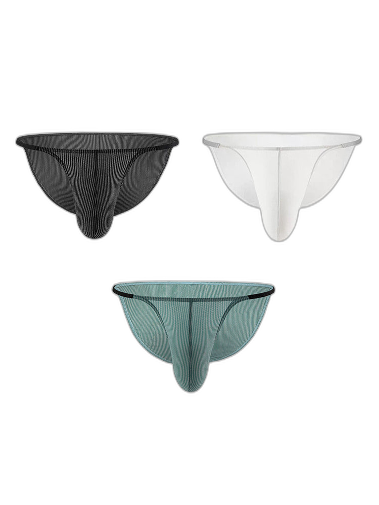3 Pack Men's Low Rise Striped Camisole Briefs with Raised Pockets
