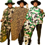 Women's Plus-Size Loose-Fit Printed Long-Sleeve Asymmetrical Dress