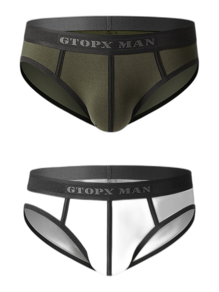 Men’s Spliced Lines U Convex Pouch Cotton Briefs