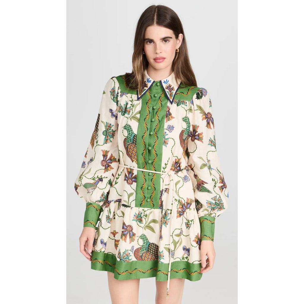 Long Sleeve Printing Lapel Dress