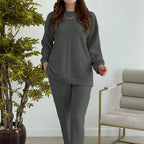 Women's Fashion Casual Solid-Color Crew-Neck Top And Pants Two-Piece Set