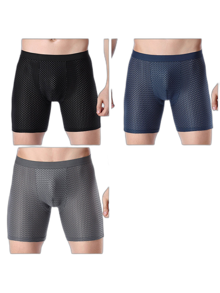 3 Pack Men’s Anti-chafing Mesh Long Boxer Briefs