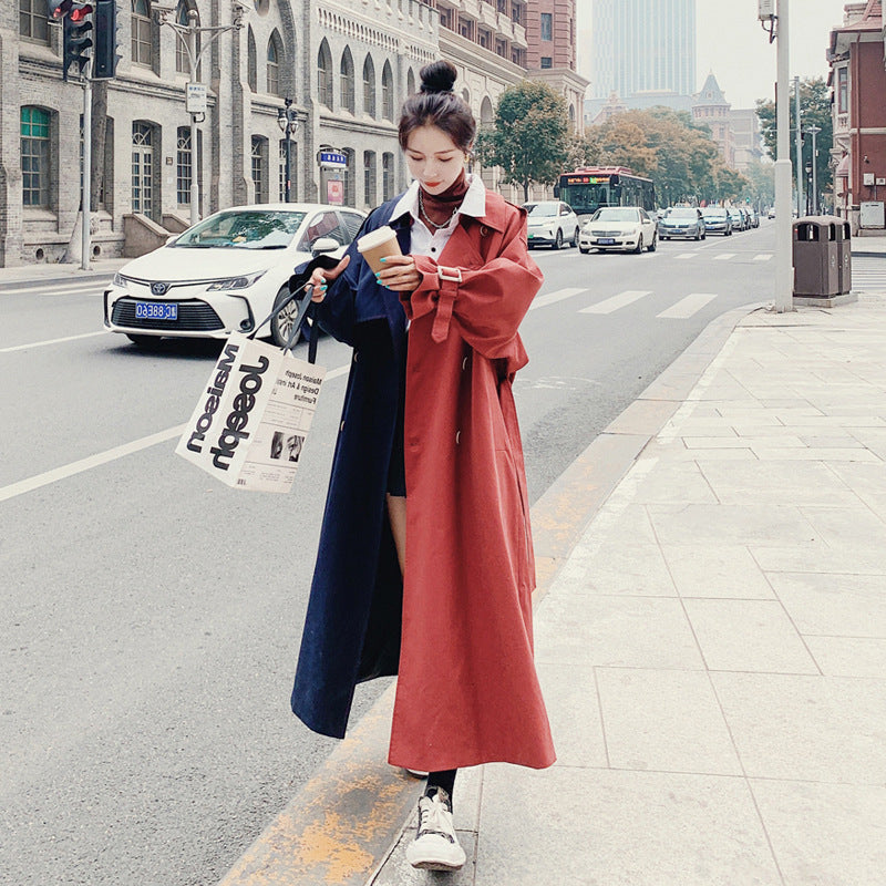 Stitching Contrast Windbreaker Mid-length Loose Coat