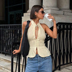 Women's Retro Lace-up Halter Neck Off-Shoulder Slim-fit Tank Top