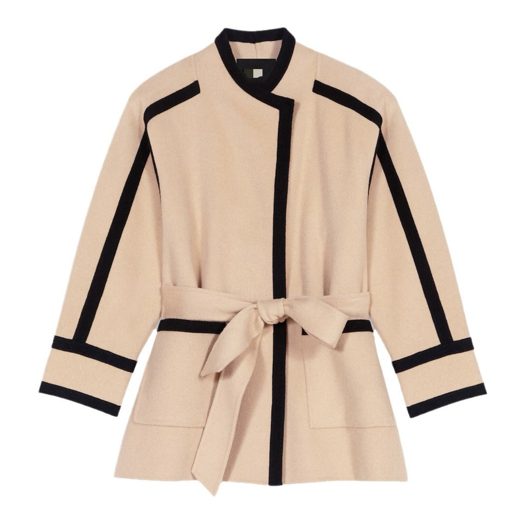 Casual Double-sided Woolen Coat Lace-up Contrast-color Mid-length