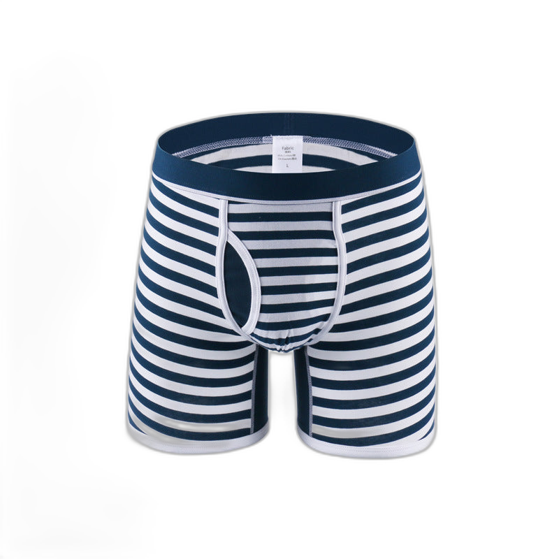 Men's Fly Front with Pouch Striped Cotton Boxer Briefs