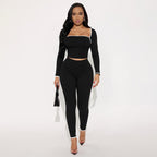 Stitching Color-contrasting Stripe Long Sleeve Top Slim Trousers Suit