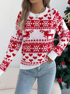 Women Christmas Deer Pattern Long Sleeve Pullover Sweater