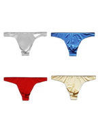4 Pack Men's Seamless Ice Silk Sports Sexy Solid Color Thong & Strings