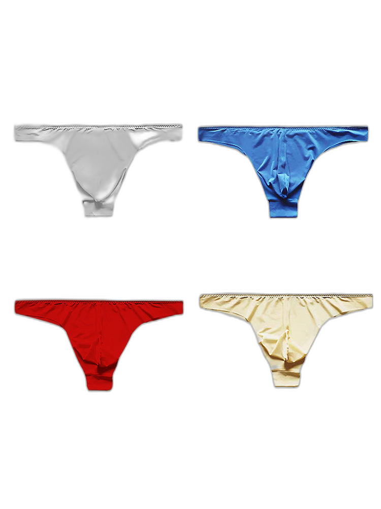4 Pack Men's Seamless Ice Silk Sports Sexy Solid Color Thong & Strings