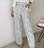 Women's Casual Long-sleeved Lapel Shirt Printed Wide-leg Pants Suit