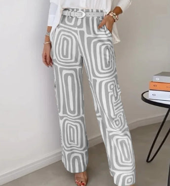 Women's Casual Long-sleeved Lapel Shirt Printed Wide-leg Pants Suit