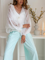 Casual Solid Color Hollow Knit Cardigan