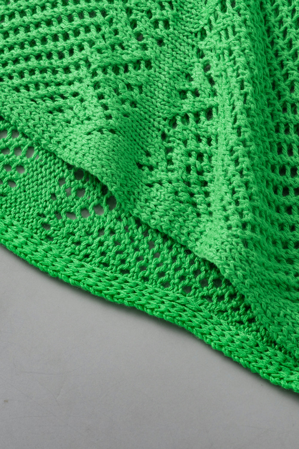 Green Pointelle Knit Scallop Trim Blouse Women UK