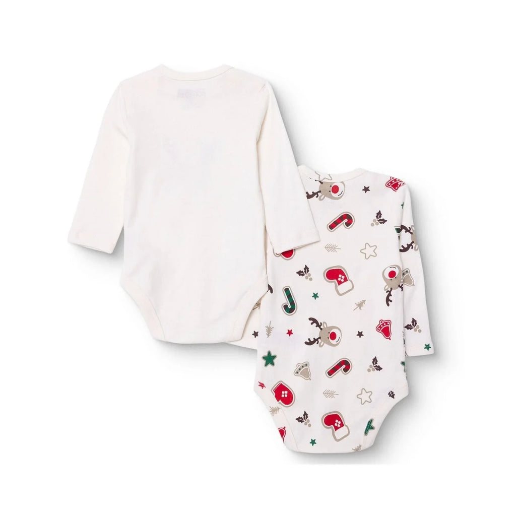 HelloBaby Boys 2-Pack Long Sleeve Bodysuits Christmas Envelope Neck Long Sleeve - Ecru