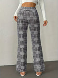 Houndstooth Wide-leg High-waisted Versatile Slim-fit Wool Straight-leg Pants