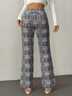 Houndstooth Wide-leg High-waisted Versatile Slim-fit Wool Straight-leg Pants