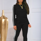 Women's Round-neck Long-sleeve Top And Pants Two-piece Set