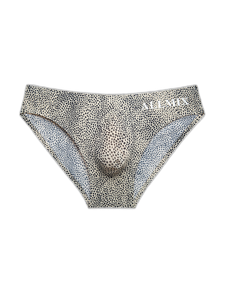 3 Pack ALLMIX Men's 3D Pouch Sexy Leopard Print Ice Silk Briefs