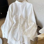 Elegant Solid-Color Crepe Loose-Fit Shirt Cardigan Women's Top