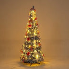 Foldable Telescopic Floor-Standing Green Velvet Christmas Tree With Warm Lights For Holiday Decorations