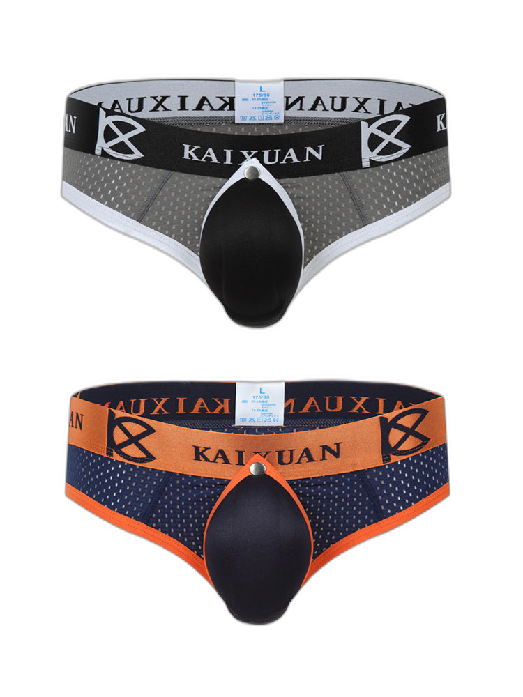 2 Pack Men's Breathable Mesh Removable U-Shaped Pocket Thongs
