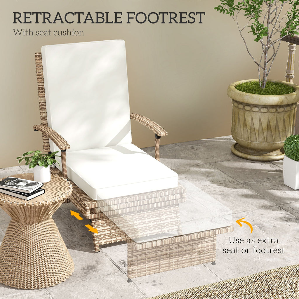 Outsunny Foldable Rattan Garden Recliner Chair w/ Cushion, Footrest