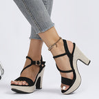 Women's Block Heeled Sandals, Fashion Buckle Strap Summer Shoes Women's Comfortable Sandals