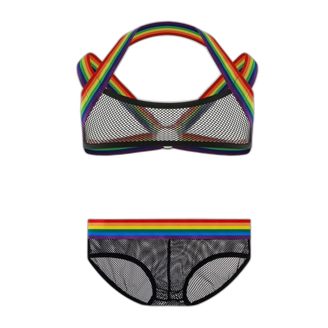 Gay Pride Mesh Harness + Underwear Outfit
