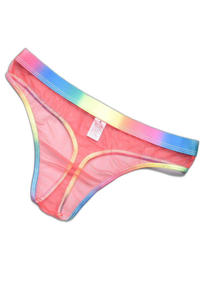 3-pack Men's Rainbow Trim Sheer Mesh Thong