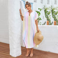 Beach Cover-up Rainbow Color Long Slit V-neck