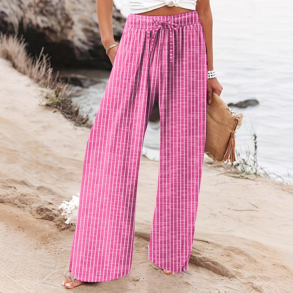 Women's Casual Loose-Fit Colorful Striped Pants With Pockets And DrawstringPerfect For Spring Summer And Autumn Beach Vacations