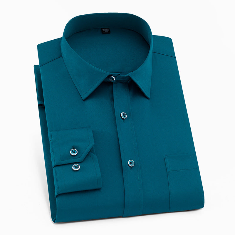 Men's Solid Color Square Collar Long-sleeved Shirt