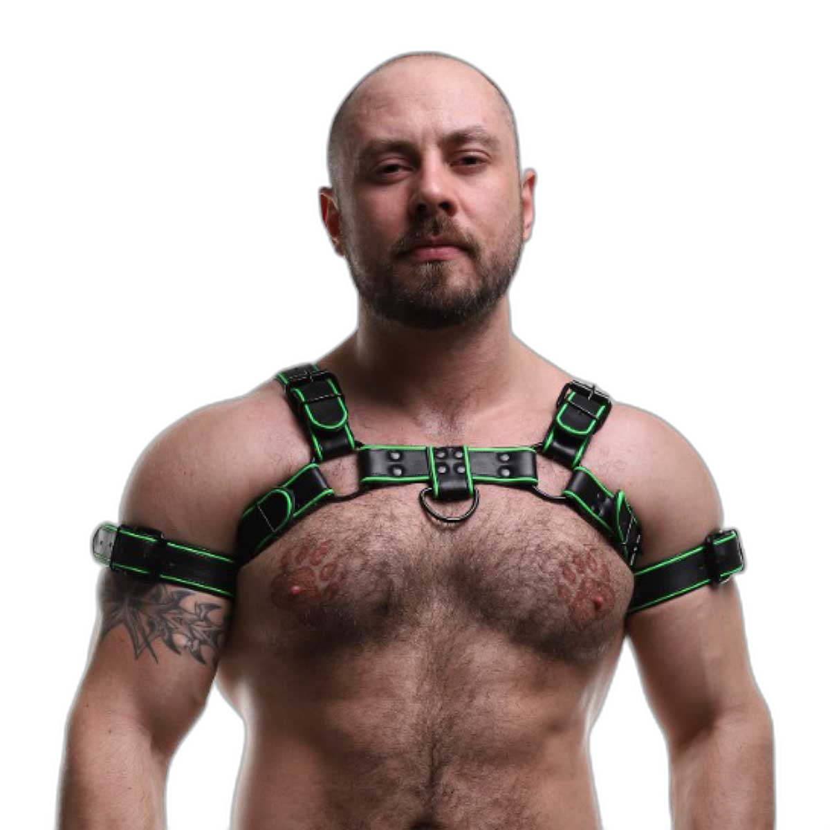ruff GEAR Leather Bulldog Reflector Harness Black Neon Green