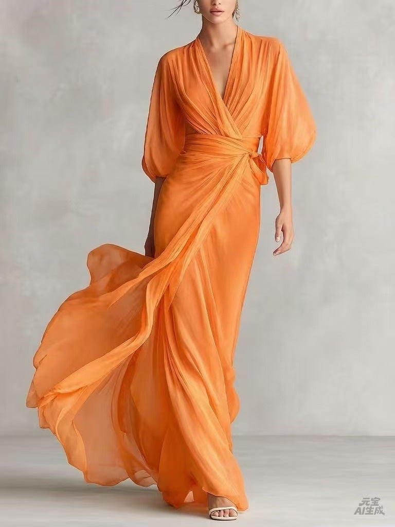 European And American-style Slim-fit Long Dress For Women
