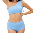 European And American-style Petal-patterned Sexy Off-shoulder High-waist Bikini