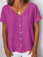 Casual Short-Sleeve V-Neck Cardigan Multi-Color Womens Shirt