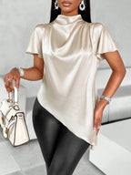 Women's Solid-color Loose-fitting Casual Top With An Asymmetrical Hem
