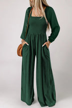 Smocked Square Neck Wide Leg Jumpsuit Women UK