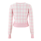 Women's Round Neck Plaid Knitted Cardigan Short Slim-fit Small Coat