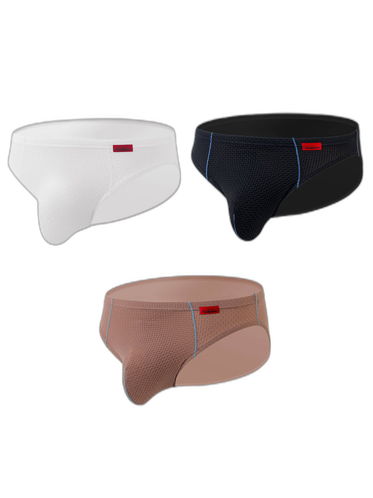3 Pack Men's Nylon Plaid Lift Hip Briefs Triangle Briefs