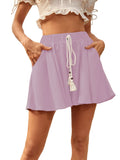 Women's Drawstring Solid-color Cotton-linen Shorts